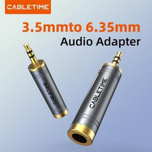 CABLETIME 오디오 변환기 3.5mm 남성-6.35mm 암 커넥터 앰프 스피커 AUX 케이블 일렉트릭 기타 어댑터