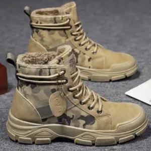 [에이치플러스몰]남성 밀리터리 털 안감 방한 부츠 하이탑 워커 겨울 신발