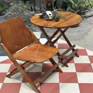 빈티지 카페 야외 원형 원목 접이식 테이블 의자 세트 2인 4인 600 앤틱 레트로 감성 월넛