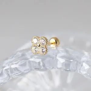 [라울스톤] 14K 팬지 큐빅 플라워 미니멀 금 피어싱