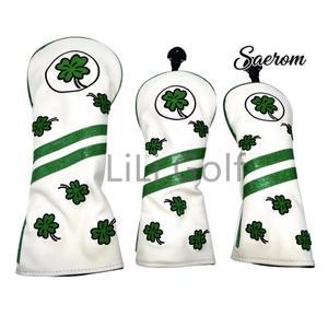 골프 클로버 패턴 헤드커버 (드라이버 페어웨이 하이브리드 블레이드 퍼터용) PU 가죽 방수 네잎 우드