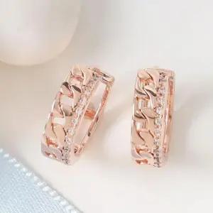 골드귀걸이 골드필드 핀 큐빅 볼드 체인 원터치링 귀걸이 14K