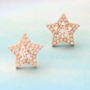 귀걸이선물 골드필드 핀 블링 큐빅 별 일자침 귀걸이 14K