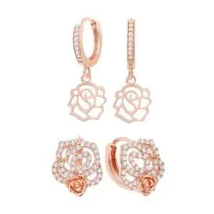 핀귀걸이 로즈골드 금침 큐빅 장미 꽃 원터치 링 귀걸이 14K