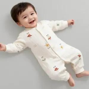 유아 아동 몽글 패턴 누빔 순면 내의 긴팔 우주복