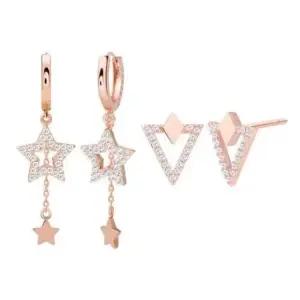 여자귀걸이 Gold-pin 큐빅 원터치링 로즈골드 귀걸이 14K