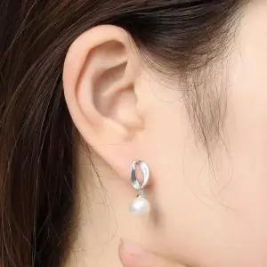 데일리귀걸이 실버 925 은침 오블리스 드롭 진주 귀걸이