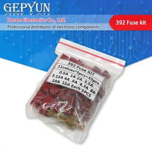 사각형 플라스틱 퓨즈 모음 키트 슬로우 블로우 튜브 세트 392 0.5A 1A 2A 3.15A 4A 5A 6.3A 8A 250V 55 개
