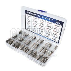 200개 고속 유리 퓨즈 모음 키트 15가지 값 자동 250V 5x20mm & 6x30mm