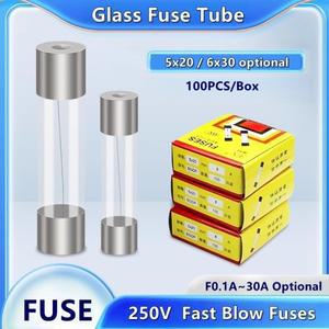 10/100pcs 5x20 6x30mm 유리관 퓨즈 250V F 0.1A 1A 2A 3A 4A 5A 6.3A 8A 고속