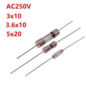 인라인 유리관 일회용 퓨즈 10 개 100MA 15A 250V 가정용 전원 핀 세라믹 포함