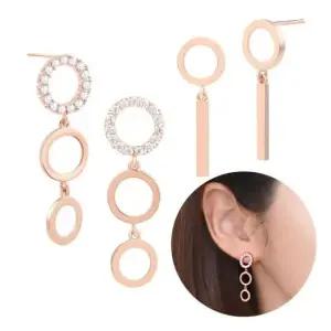 드롭귀걸이 금침 로즈골드 큐빅 드롭 일자핀 귀걸이 14K