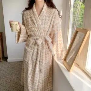 여성로브가운잠옷 여자 홈웨어 극세사 부들 로브 가운 원피스 잠옷 커플