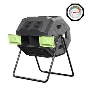 스퀴즈 마스터 대형 퇴비 텀블러 통 - 온도계로 회전하는 야외 정원 자동 온도 측정- 견고한 강철 프레임 43갤런(2-21.5갤런) 그린 도어