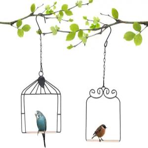 XYADX 2PK 메탈 프레임 벌새 스윙 및 나무 다웰 블랙 버드 야외 새 퍼치