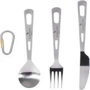 무한 항해 티타늄 3피스 식기 세트 플랫웨어 스푼 포크 나이프 초경량 휴대용 식기류 가정용 여행 야외용