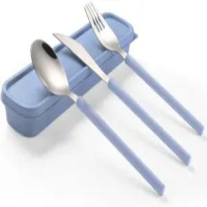 휴대용 가정용품 재사용 가능한 식기 세트 케이스 스테인리스 스틸 금속 여행용 점심 3개 색상 손잡이가