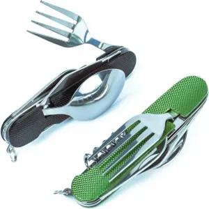 6-in-1 다기능 캠핑 도구 플랫웨어 세트 탈착식 스푼 포크 나이프 콤보 메시 키트(블랙 + 그린)