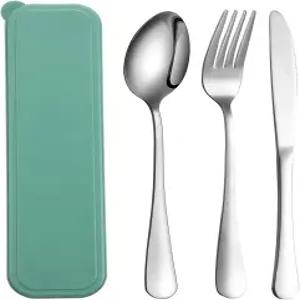케이스 재사용 가능한 스테인리스 스틸 실버웨어 플랫웨어 캠핑 식기 세트 Yinkin 1팩 휴대용 여행 도구