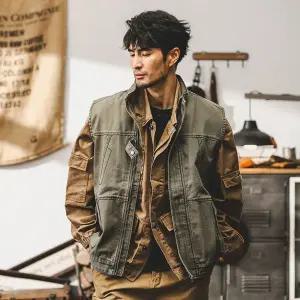 샤오원샵 빈티지 가을 남성 점퍼 야상 코트 조끼 키작남 전술 헤비 촬영 카고 꾹3