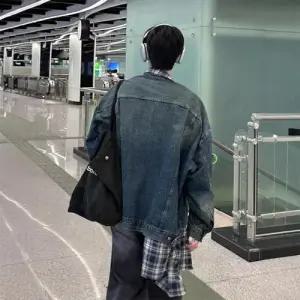 슬램덩크 남성 춘추 청자켓 가짜 투피스데님 코트 재킷 가운 HO3