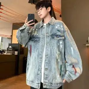 슬램덩크 남친 가을 그래피티 자켓 코트 청자켓 찢청 칼라 워싱 HO3