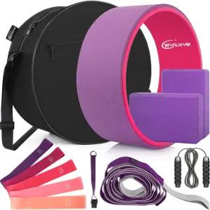 요가 휠 세트 11-in-1 백 롤러 2 블록 스트랩 저항 밴드 점프 로프 휴대용 가방 초보자를 위한 완벽한