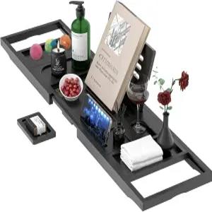 이리란 욕조 트레이 책용 욕조용 확장형 홈 스파용 태블릿 및 와인 잔 욕실 액세서리 선물