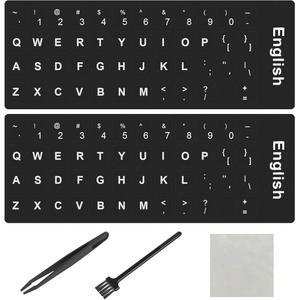 2PCS 영어 키보드 스티커, 범용 교체용 문자(트위저 블랙 배경 화이트 레터링 알파벳 스티커 포함) 노트북 PC 컴퓨터 데스크톱용
