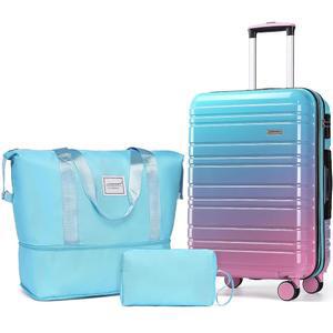 라벤더 수하물 세트 3피스 20인치 기내 반입 22x14x9 항공사 승인 하드사이드 PC+ABS 여행 가방 스피너 휠 TSA 잠금 장치 여성 경량 코튼 캔디