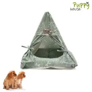 고양이하우스 삼각 리본 그린 체크 강아지 하우스 반려동물 애견 집