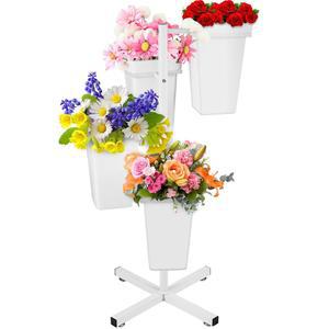 버킷이 있는 졸리 플라워 디스플레이 스탠드 메탈 바 소박한 농가 꽃다발 홀더 야외 파티오 가든 웨딩 장식용 꽃바구니 진열대 (네모 스퀘어)