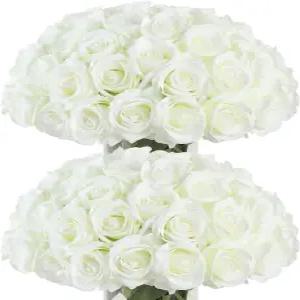 50개의 인조 장미 꽃 웨딩 센터피스를 위한 긴 줄기가 있는 사실적인 실크 가짜 꽃다발 파티 꽃꽂이 홈