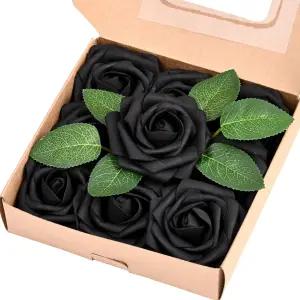 9개의 인조 꽃 줄기가 달린 가짜 장미 - DIY 웨딩 부케 브라이덜 샤워 케이크 토퍼 중앙 장식 테이블