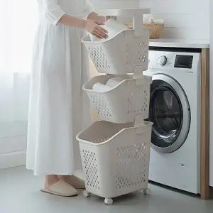 히키스 3단 바스켓 틈새 빨래바구니 이동식 세탁트롤리 슬림정리함