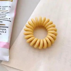 컬러 파스텔 무광 전화선 스프링 헤어끈 옐로우