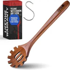 프라이어리티 셰프 프리미엄 나무 파스타 스푼 - 수공예 티크 스파게티 스푼과 이빨 내구성 있는 도구 포크