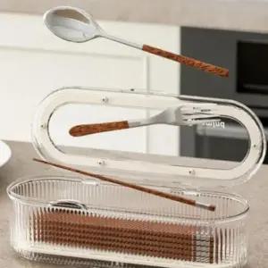 (색상 투명)예쁜 식기 물빠짐 뚜껑 수납 보관함 투명 수저통