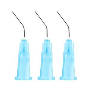 JMU 100Pcs 구부러진 디스펜싱 팁 25g 블런트 바늘 치과용 프리 벤트 일회용 구강 관개 라이트 블루