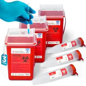 샤프 용기 가정용 바늘 폐기 생물학적 위험 1쿼터 3팩 잠금 메커니즘이 있는 소형 3개 포함