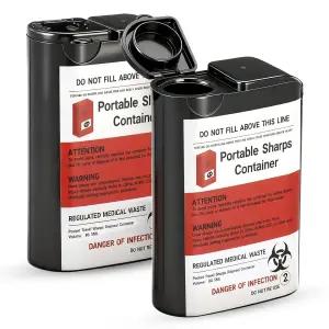 가정용 베이더케 2팩 포켓 여행용 샤프 폐기 용기 소형 80ml 주사기 란셋 스트립블랙에 사용하기 쉬운 용품