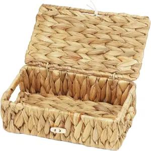 뚜껑이 있는 오델라이트 위커 바구니 손잡이가 물 히아신스 보관 보관용 직사각형 직조 장식 상자 통(9 x