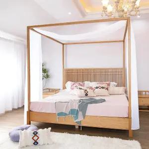 리넨탈크 퀸 풀 침대용 화이트 캐노피 침대 스카프 럭셔리 커튼 4개의 포스트 시어 베드 1개 PC 52X228 툴