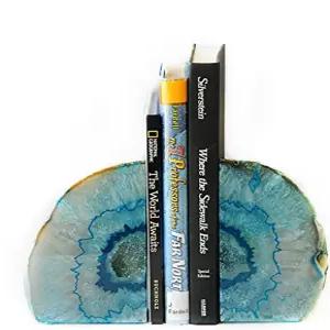 JIC Gem Teal Agate 북엔드 선반용 헤비 듀티 지오데 사무실 장식 및 홈 데코용 고무 범퍼(1쌍