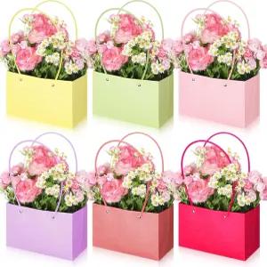 꽃 거품 블록이 있는 선물 상자 6종 세트 손잡이가 달린 꽃다발 캐리어 가방 꽃다발용 종이 생일 결혼식