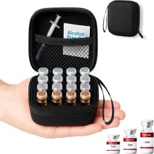 냉장고 보관용 펩타이드 바이알 케이스 - 16 슬롯 정리함 인슐린 GLP-1 핸드 스트랩이 있는 하드 쉘 여행