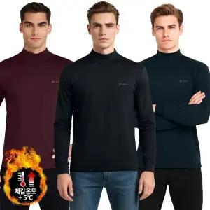 기능성 스트레치 웜 기모 솔리드 반목 티셔츠