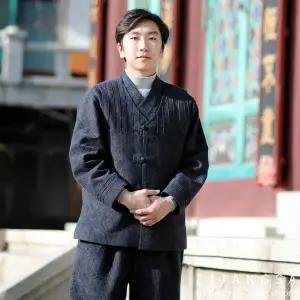 [4513] (남) 나염 이중지 3피스 / 봄가을 저고리 조끼 바지 한벌 세트 거사님 남자 남성 한복 개량 수련복