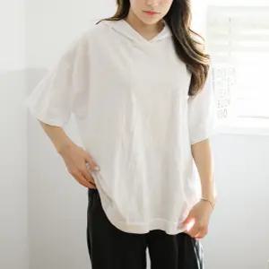 유니스 반팔 빈티지 루즈핏 면 슬라브 롱 후드티 롱티 레이어드 데일리룩 (원단 조직감 최고)