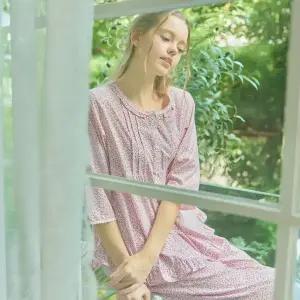 메이플라워 핑크잔꽃 7부 순면 여성 빅사이즈 잠옷 세트